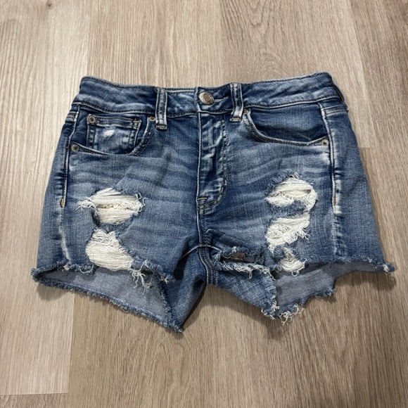 American Eagle Outfitters Pants - American Eagle Outfitters Blue Jean Shorts with Distressed Frayed Hem & Lace